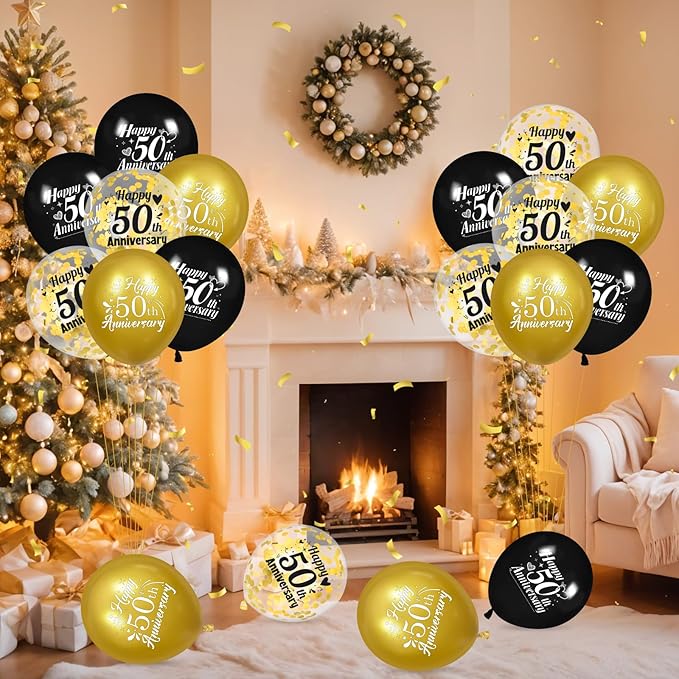 50th Anniversary Balloons 18Pcs Black Gold 50th Anniversary Party Decorations for Women Men Black Gold 12Inch Happy 50 Latex Confetti Balloons for Indoor Outdoor Party Supplies