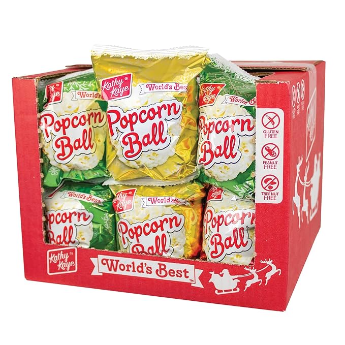 Fun Express Christmas Popcorn Ball Snack Packs - 18 Individual Bags of Sweet Holiday Treats | Perfect Stocking Stuffers, Party Favors & Goodie Bag Fillers for Kids & Adults | Festive Red & Green