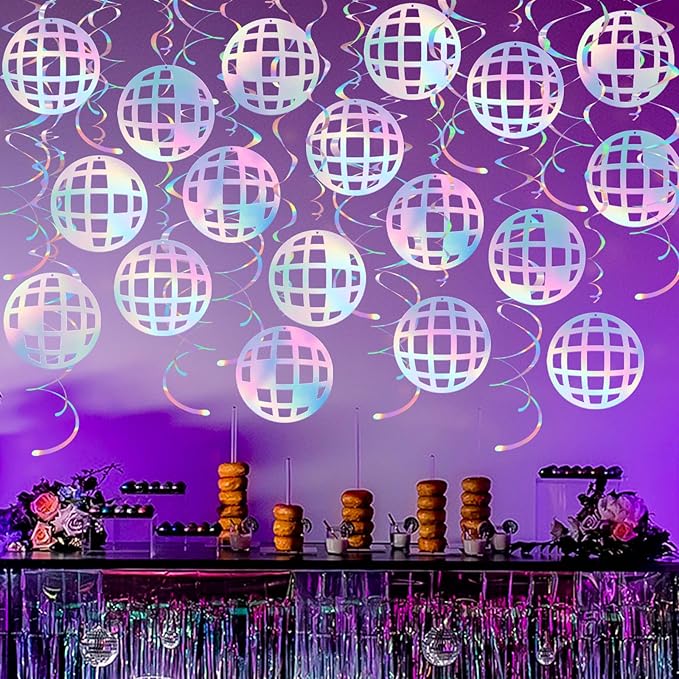 Disco Ball Hanging Swirls, 48Pcs 70s Disco Party Swirl Ceiling Decorations Colorful Disco Ball Ceiling Streamer for Hippie 1970s Party Birthday Supplies