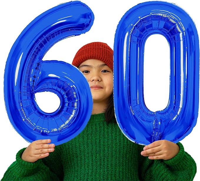 Number Balloons Navy Blue Balloons - Giant Number 60 Balloon, Blue 60th Number Balloon Birthday Decorations for Men