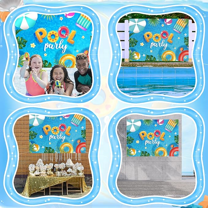 Summer Banner Pool Party Decorations, Pool Party Decorations Banner Backdrop Summer Party Decorations, Hanging Beach Themed Summer Party Decorations with Rope (72 * 44 Inches)