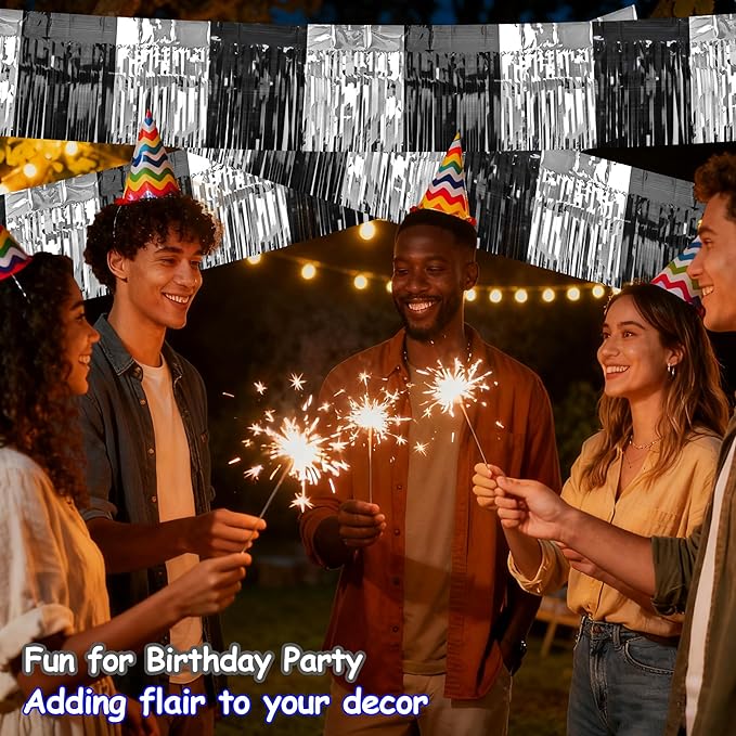4 Packs Total 39 Ft Parade Floats for Trailer Car, Black Gold Silver Foil Fringe Garland Tinsel Streamers Banner Table Skirts for Graduation Homecoming New Year's Eve Birthday Party Decor
