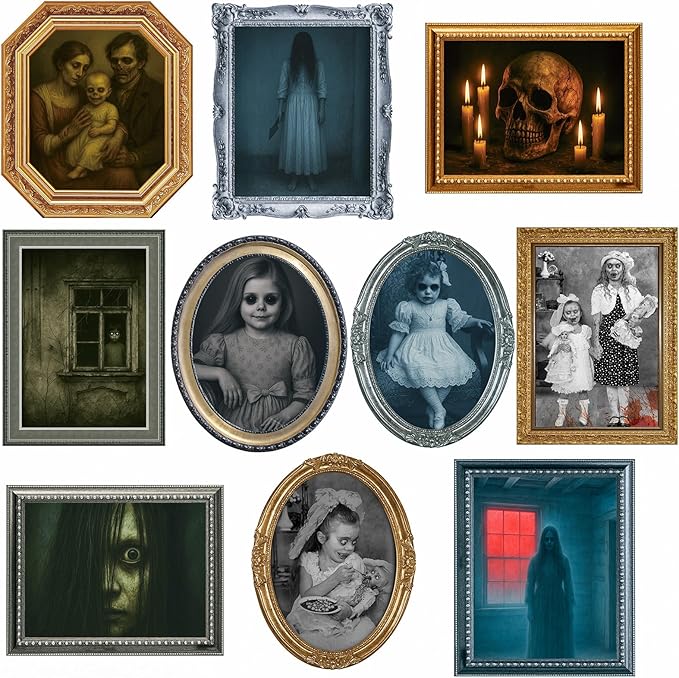 Halloween Decorations Indoor Scary Wall Decor, 10Piece Poster Creepy Frames Portraits Pictures, Gothic Decor Horror Castle Haunted House Mansion Decor Decoration Party Supplies