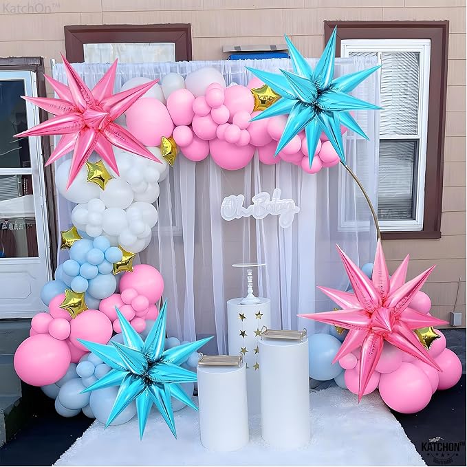 KatchOn, Light Blue Star Cones, 26 Inch - Pack of 50, Turquoise Starburst Balloon for Winter Decorations, Baby Shower, Christmas, Unisex, Number of Pieces 62