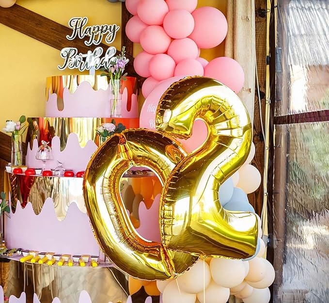 Large Gold 20 Number Balloons, 40 Inch Jumbo Number 20 Balloon, Gold Foil Mylar Balloons for Girl Sweet 20th Birthday Party, Anniversary Decorations