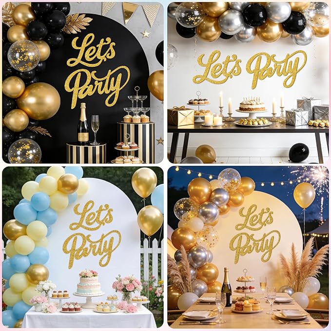 Babenest Let's Party Felt Sign, Gold Reusable Glitter Letter Banner for Backdrop, Balloon Arch Decor, Party Supplies for Graduation, Birthday, Wedding, Bachelorette, Christmas, Home Bar, Man Cave Wall Decorations