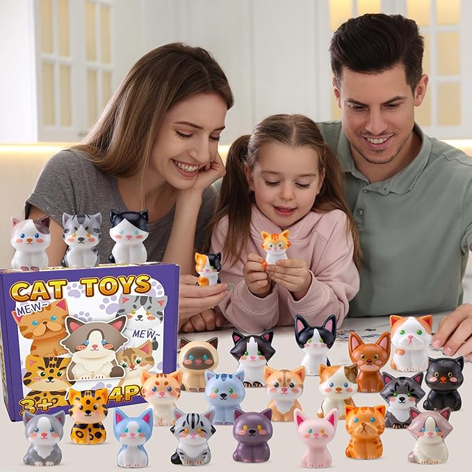 Cat Party Favors for Kids 24PCS Squishy Toys,Goodie Bag Stuffers, Pinata Stuffers,Birthday Gifts for Boys & Girls,Treasure Chest Prizes,Classroom Prizes for Kids (Cat)