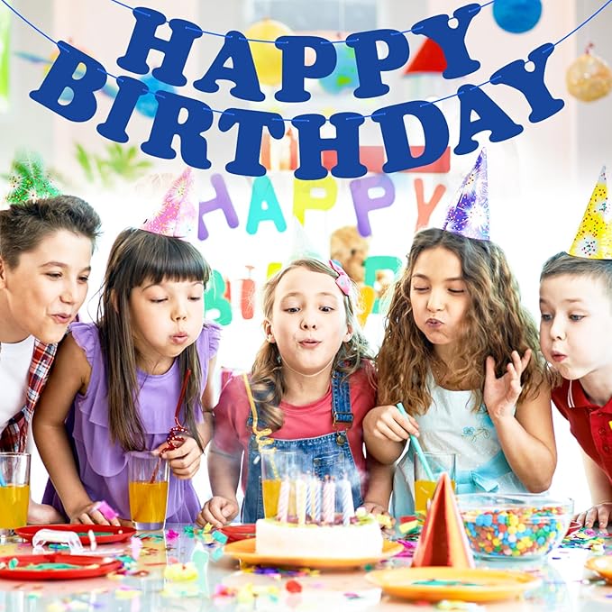 Navy Blue Happy Birthday Banner Sign Blue Birthday Party Supplies for Kids Adults Birthday Party Decorations
