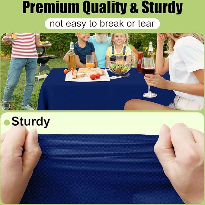 Smiry Disposable Table Cloth - 15 Pack, 54 x 108 Inch Waterproof Rectangle Tablecloths for Parties, Decorative Plastic Table Cover, Leakproof & Sturdy, Navy