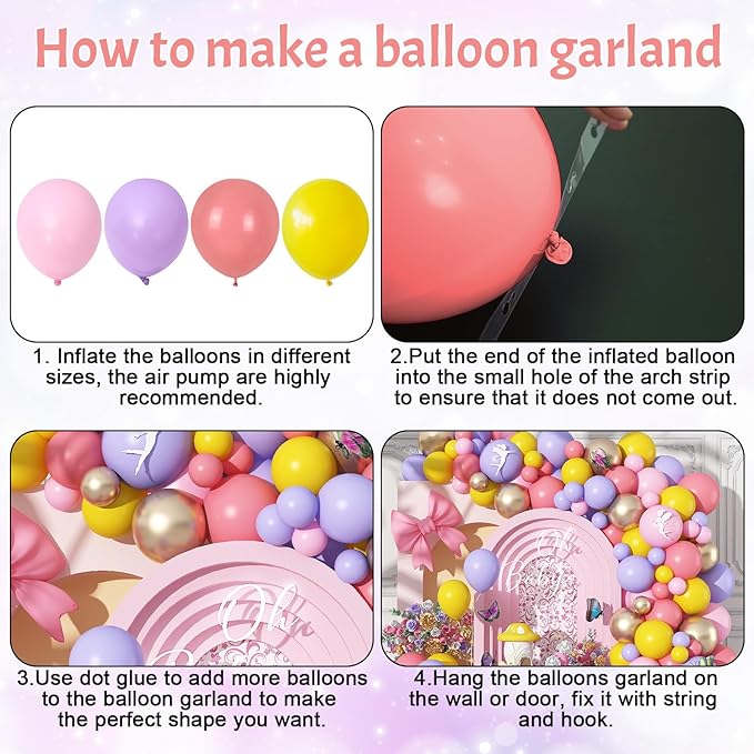 Fairy Balloon Arch Kit 107Pcs Pastel Pink Purple Balloons Garland Dusty Pink Yellow Champagne Gold Birthday Party Balloons for Girls Mushroom Butterfly Garden Wild Floral Bridal Baby Shower Decoration