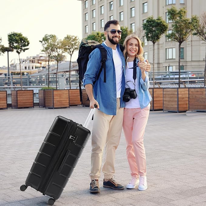Sweetcrispy Carry on Suitcase, Luggage with Spinner Wheels, Hard Shell ABS, TSA Lock, 28 Inch Black