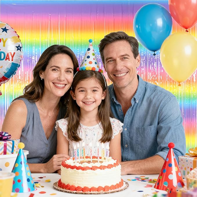 5 Pcs Rainbow Foil Fringe Curtains Backdrop (3.28 x 6.56 ft) with Tablecloth - Streamers Party Decorations for Birthday, Wedding, Baby Shower, Bachelorette, Christmas & Holiday Celebrations