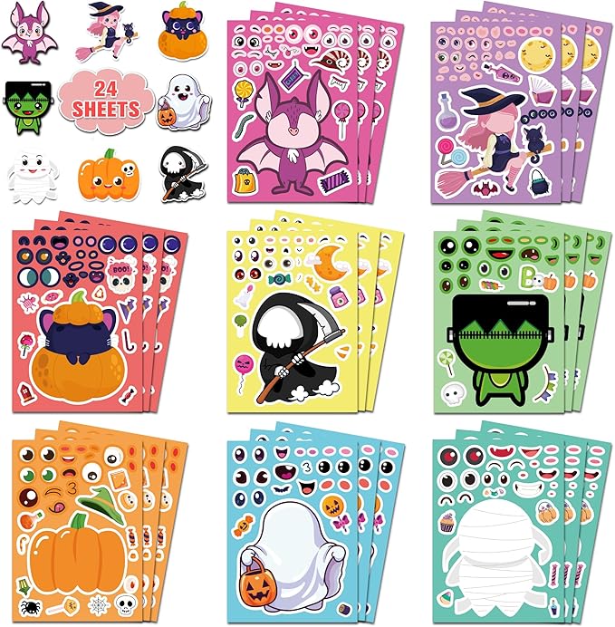 Halloween Party Favors - DIY Crafts Stickers - Halloween Decorations Gifts Activities Party Supplies(24 Sheets)