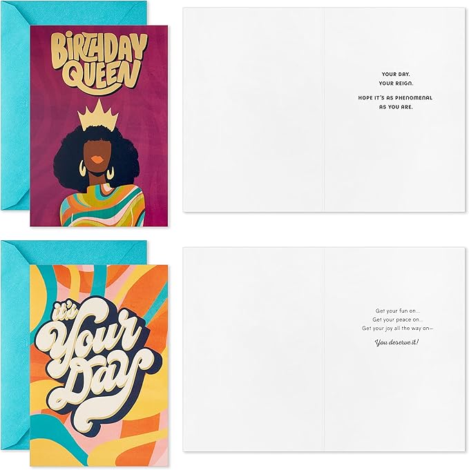 Hallmark Mahogany Birthday Cards Assortment, Birthday Queen (16 Cards with Envelopes)