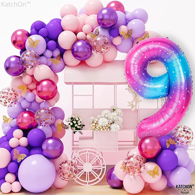 KatchOn, Giant Rainbow 9 Balloon Number - 40 Inch | Foil 9 Birthday Balloon for 9th Birthday Decorations | 9th Anniversary Decoration | Galaxy Party Décor