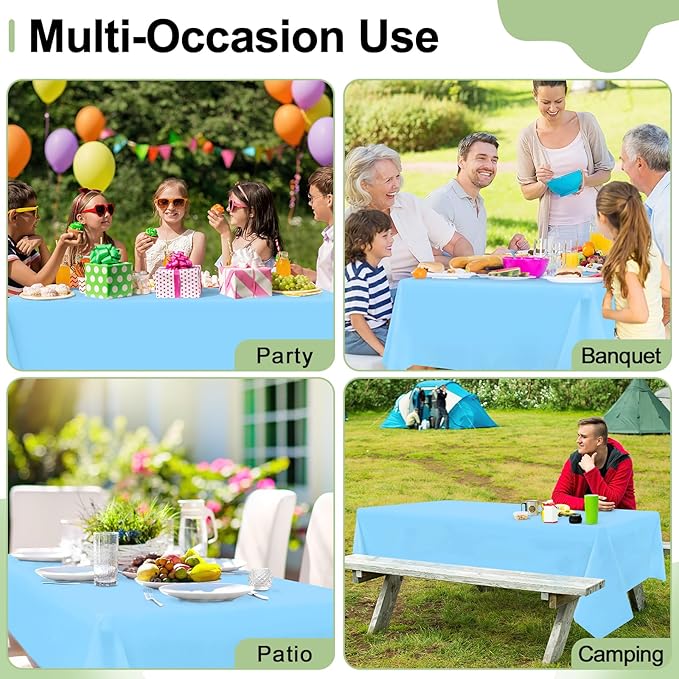 misaya 6 Packs Disposable Plastic Table Cloth, 54 x 108 Inch Waterproof Rectangle Tablecloth, Leakproof & Sturdy Decorative Table Covers for Easter, Picnic, Party and Outdoor, Light Blue
