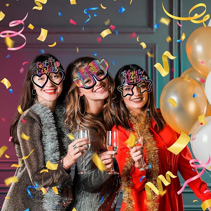 12PCS New Year Glasses, Funny New Years Eve Party Paper Glasses Photo Booth Props 2026 Eyeglasses Frames for NYE Party Supplies Decorations 2026