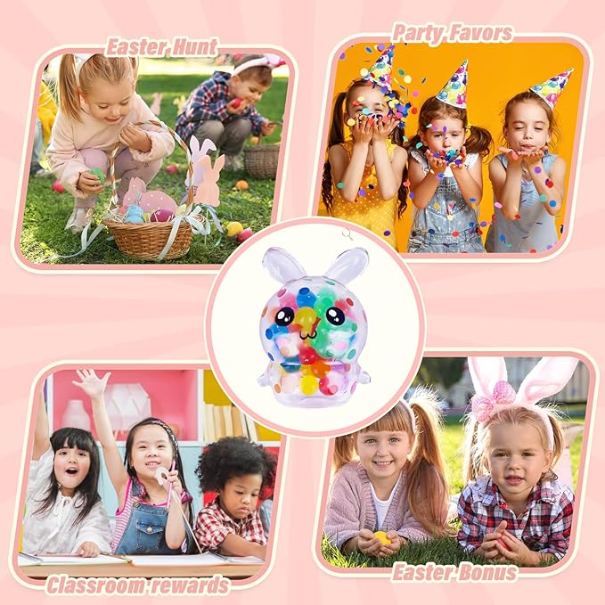 Exun 12 Pcs Easter Bunny Mini Squeeze Balls, Easter Basket Stuffers, Easter Egg Fillers, Squishies Stress Relief Fidget Toys for Kids Boys Girls Toddlers Gifts Party Favors