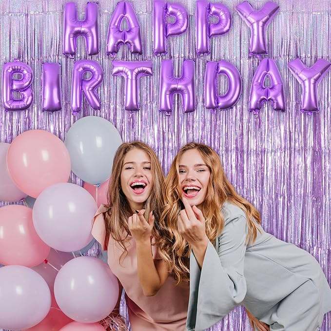 2 Pack Fringe Curtains Backdrops, Foil Fringe Curtains, Door Streamers for Birthday Wedding Bridal Shower Holiday Graduation Party Decorations, Photo Booth Backdrops, Glitter Light Purple