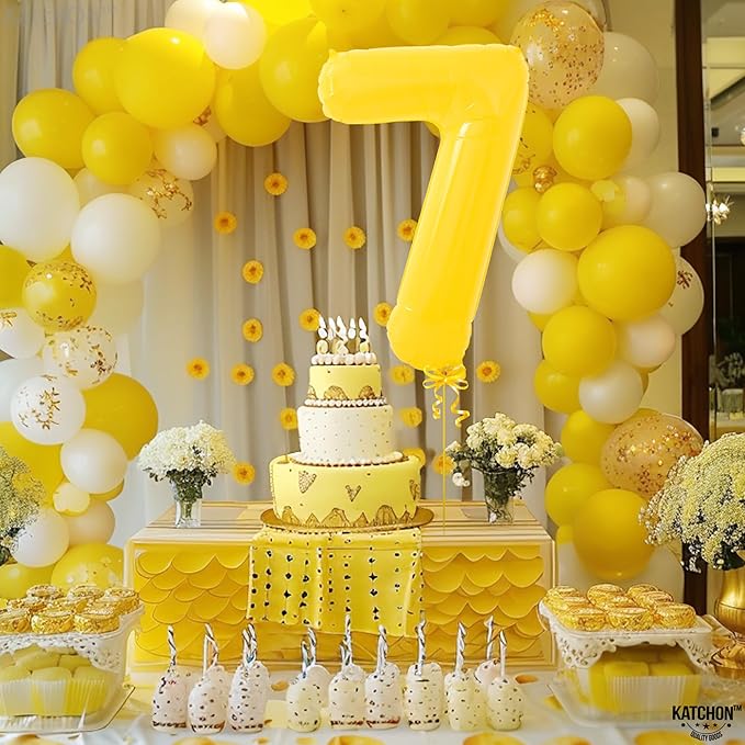 KatchOn, Giant Yellow Number 7 Balloon - 40 Inch | 7th Birthday Balloon for 7th Birthday Decorations | 7 Balloons for Birthday | 7 Year Old balloon for 7 Year Decorations