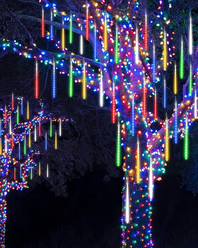 iBaycon 20 Tubes 640 LED Meteor Shower Rain Lights, 15.7 inches Cascading Icicle Lights Waterproof Outdoor, Connectable Falling Raindrop Light with Timer for Holiday Party Christmas Decorations