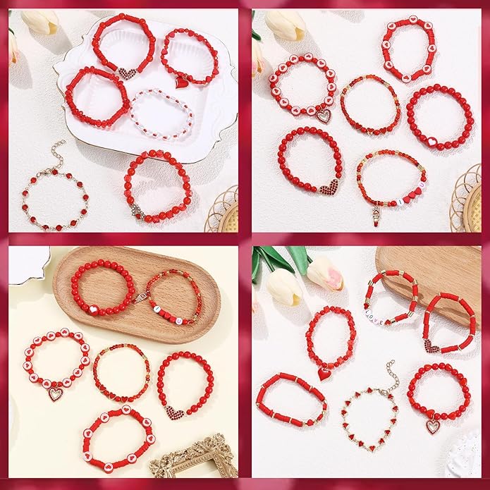 Cooluckday 36 Pcs Holiday Heishi Surfer Bracelets for Women Bulk Easter Mother's Day Christmas St. Patrick's Day Mardi Gras Bracelet Stackable Stretch Friendship Bracelets Set