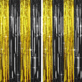 4 Packs Black and Gold Foil Fringe Curtain, Black Gold Metallic Tinsel Backdrop for Birthday, Wedding, Graduation Decorations 2025, Anniversary, Retirement Party Decorations Supplies