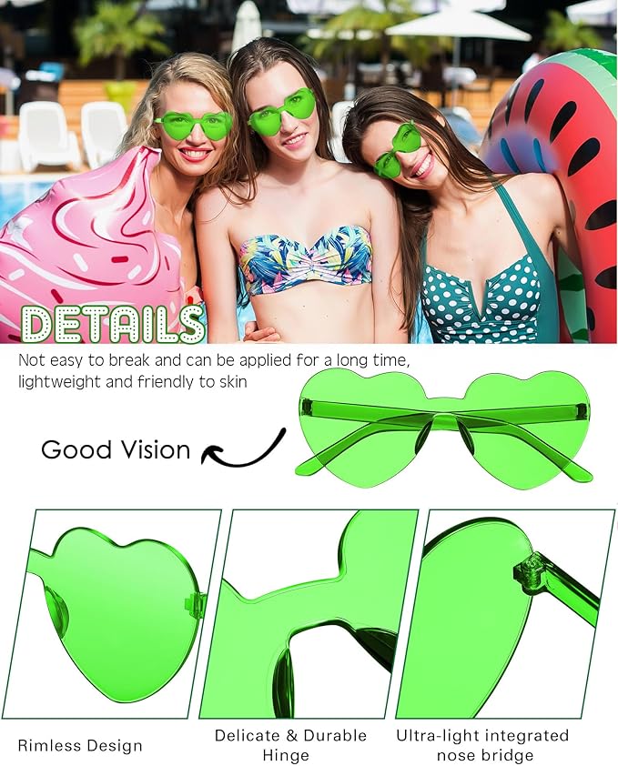 Frienda 8 Pairs Heart Shaped Sunglasses for Women Rimless Heart Glasses Candy Color Sunglasses for Party Favor