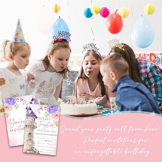Castle Birthday Party Invitations - Let's Get Tangled Up In Some Fun - 20-Pack of 4''x6'' Invite Cards with Envelopes, Birthday Party Celebrate Supplies & Decoration For Teens Girls Boys - A09