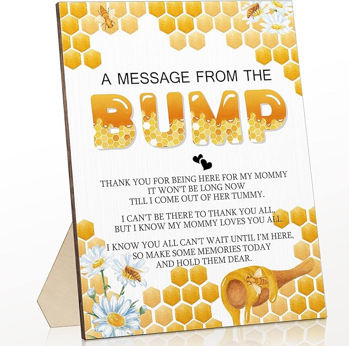 Roowest Cool Baby Shower Tabletop Decoration a Message from the Bump Wooden Baby Shower Games Sign Greenery Cute Gender Reveal Party Thank You Sign, 11.2 x 8.66 Inches(Bee)