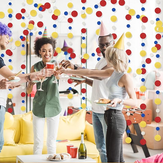 Outus 5 Pieces Colorful Dots Paper Garland Easter Decor Round Glitter Hanging Confetti Streamers Backdrop for Spring Birthday Classroom Halloween Trunk or Treat Car Decoration (Red,Blue,Yellow)