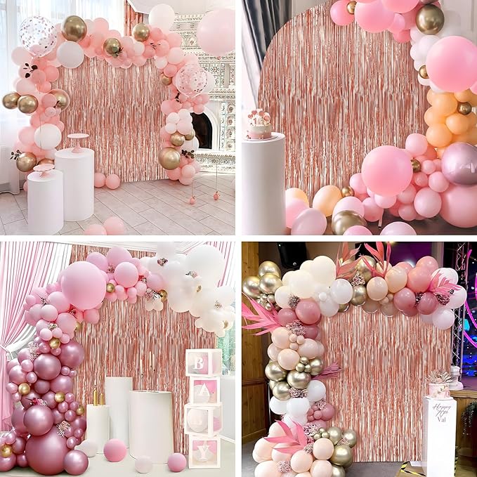 2 Pack Rose Gold Foil Fringe Curtains Streamers Party Decorations 3.3 x 8.2 ft, Tinsel Curtain Fringe Backdrop for Parties, Door Fringe Birthday Streamers, Photo Booth Backdrops, Party Decor