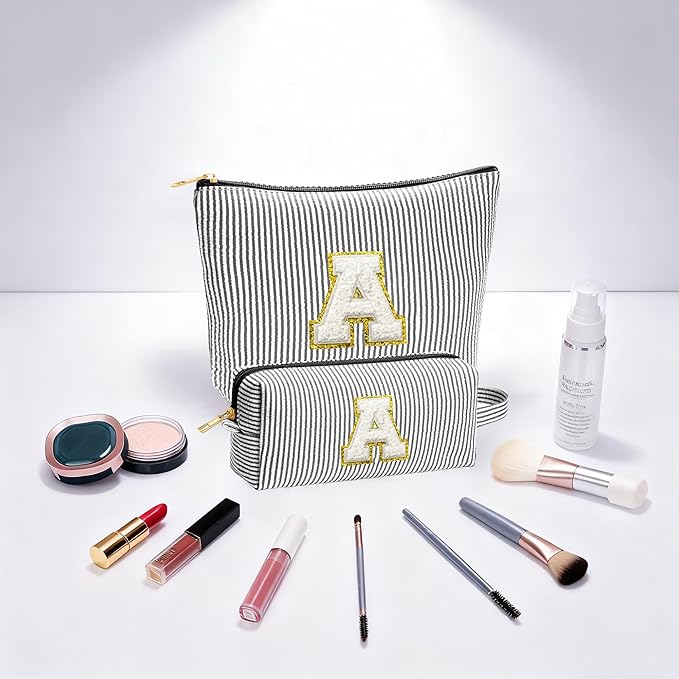 Travel Essentials - Portable Travel Toiletry Bag for Women, Initial Makeup Kit Organizer Make up Cosmetic Bag Set, Black L