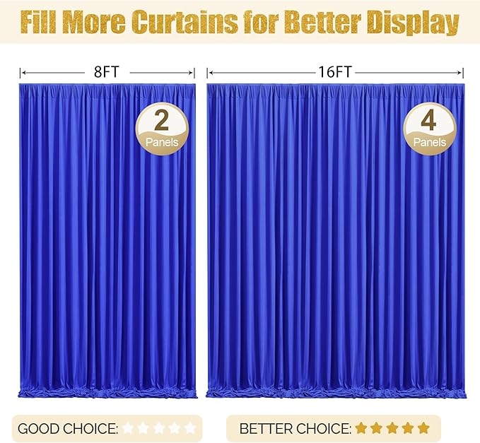 16x10FT Royal Blue Backdrop Curtains for Wedding Parties, Wrinkle Free Polyester Photography Backdrop Drapes for Wedding Baby Shower Birthday Parties Stage Background Stand Decorations 4x10ft,4 Panels