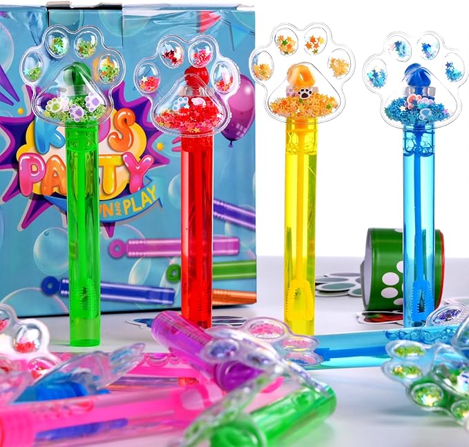 24Pcs Bubble Wands for Kids Paw Party Favors Supplies Decorations, Pinata Goodie Bag Stuffers & Classroom Prizes (Glitter Paw)
