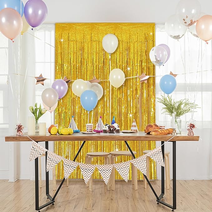 Tinsel Curtain Party Backdrop Gold Birthday Decorations 5 Packs Glitter Foil Fringe Decor Streamers Photo Booth for Christmas Wedding Halloween Graduation Decorations