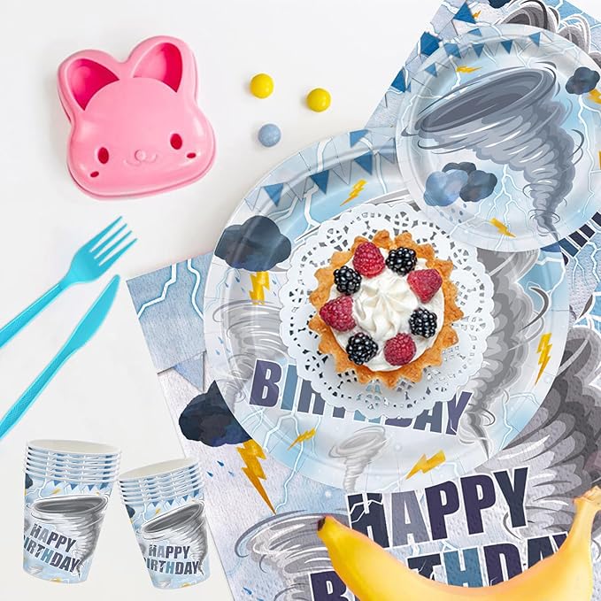120 Pcs Tornado Birthday Party Decorations Two nado Party Supplies Includ Paper Plates Napkins Cups Forks Knives and Straw Tableware Set Serve 20