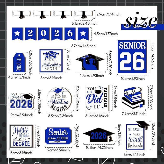 22 Pcs 2026 Graduation Tiered Tray Decor Sets Wooden Graduation Class of 2026 Table Decorations Senior 2026 Gown Diploma Farmhouse Signs for Home Shelf Party Office Desk(Blue)