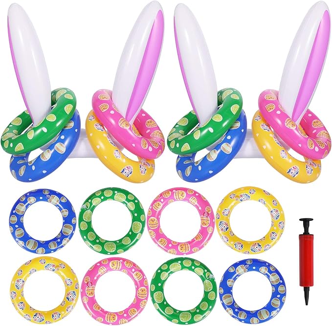 Max Fun Easter Bunny Inflatable Ring Toss Games for Kids Easter Indoor Outdoor Party Games Carnival Toss Game for Easter Party Favors