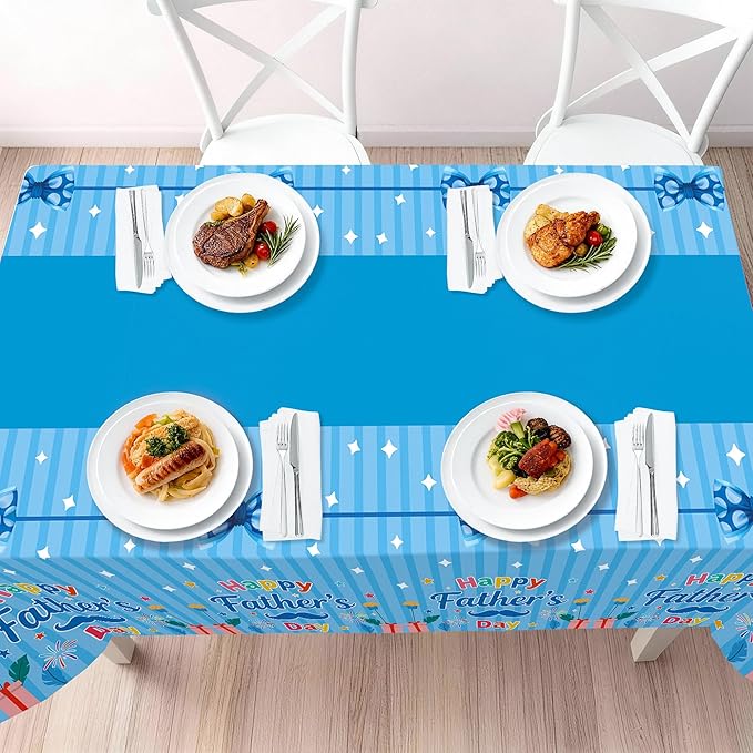 Childom 3 Pack Fathers Day Decorations,Fathers Day Tablecloth,54" x 108" Plastic Table Cloth Disposable,Rectangle Tablecloth for Home,Dinner,Family Parties,Blue Table Cloth for Birthday,Indoor,Outside