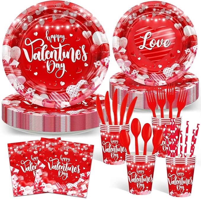 Avezano 192 Pcs Valentine's Day Plates and Napkins Happy Valentines Day Party Decorations Paper Disposable Tableware Set Supplies Serves 24