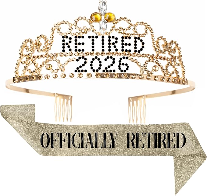 2026 Retirement Tiara & Sash - Officially Retired Sash & Crown for Parties, Events, Gifts, Favors, and Decorations (2026 Gold)