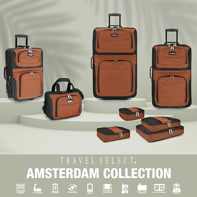 Travel Select Amsterdam Softside Expandable Luggage with Rolling Wheels, Orange, 2-Piece Set (15/21)