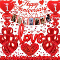 Happy Anniversary Decorations Set - Happy Anniversary Banner and Balloons, Photo Banner, I Love You and Red Heart Balloons with Rose Petals for Weddings, Valentine's Day and Anniversaries