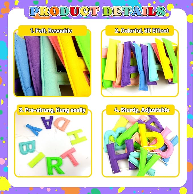 Happy Birthday Banner Decorations - Pre-Strung 3D Felt HAPPY BIRTHDAY Sign for Party Decor | Rainbow Reusable Happy Birthday Garland, Ball, Pennant Flag (2-Macaron)