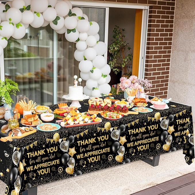 We Appreciate You Tablecloth Decoration,Thanks You Party Decoration 3pcs Black and Gold Thank You for All You Do Table Covers for Appreciate Party Employee Teacher Doctor Decor