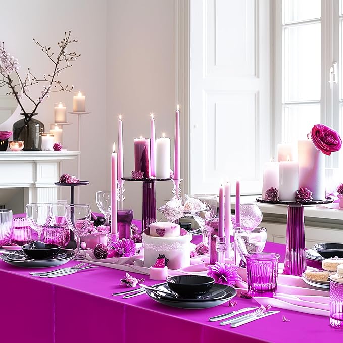 2pcs Fuchsia Red Foil Tablecloth 54 * 72 Inch Plastic Baby Shower Birthday Party Table Cloths Disposable Waterproof Table Cover for Anniversary Bridal Shower Wedding Party Supplies
