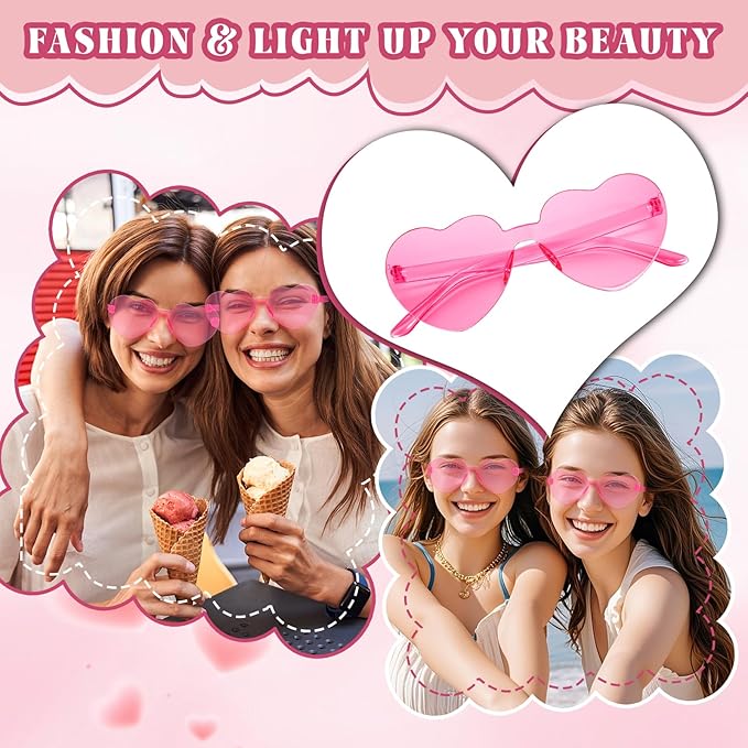 12Pcs Pink Heart Sunglasses, Cute Heart Glasses for Women - Rave Glasses Bachelorette Party Favors Galentines Day Decorations Pink Party Supplies Barbie Party Favors
