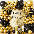 Black and Gold Balloons Arch Garland Kit, 110 Pcs Black Gold and Foil Starburst Balloon, Different Size Latex Balloons for New Year Party Birthday Retirement Anniversary Wedding Graduation Decor