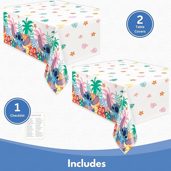 Unique Lilo and Stitch Table Cloth (2 Pack) - Lilo and Stitch Birthday Party Decorations - Officially Licensed - 2 Plastic Table Cloths, Including Checklist